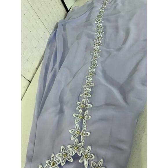 NO Name Elegant Evening Gown Purple Open Back Babydoll Floral Lace Bling Hi- Low - Picture 10 of 12